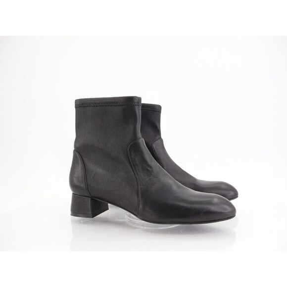 Stuart Weitzman Odetta Ankle Pull On Bootie Size 7.5 Black Leather Pointed Toe - Picture 2 of 13